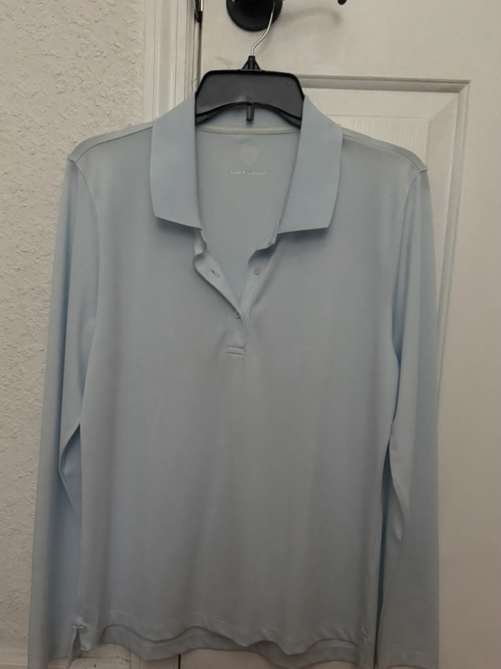 Women’s Tory Burch Pale Blue Long Sleeve Polo XL- see description & photos